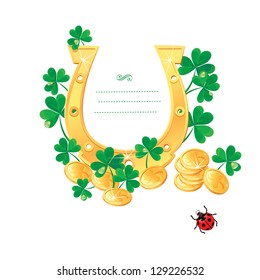Frame for Saint Patrick's day design with shamrock,  gold coins and horse shoe