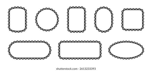Frame with scallop edge. Lace borders with pattern for photo. Collection of vector template elements for design isolated on white background.