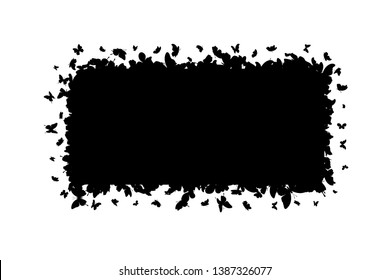 Frame with scattered silhouettes of butterflies. Vector isolated decoration element.