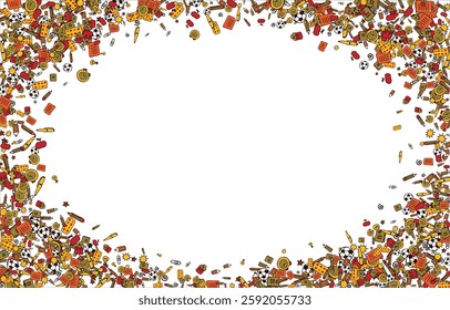 frame of school items. School supplies frame. Place for your text. Back to school. Stationery collected in a frame. Frame for text. Stationery. School. Vector illustration.