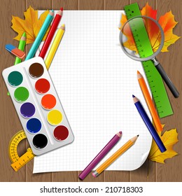 Frame with school supplies, vector illustration