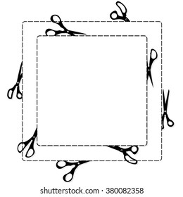 Frame with scissors in flat style on sale, shopping, ad theme.