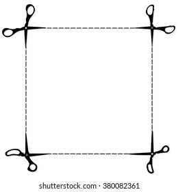 Frame with scissors in flat style on sale, shopping, ad theme.