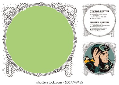 Frame for scrapbook, banner, sticker and other design. Suitable for web, social network and online store. Vector illustration. Marine theme.