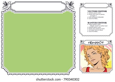 Frame for scrapbook, banner, sticker and other design. Suitable for web, social network and online store. Vector illustration