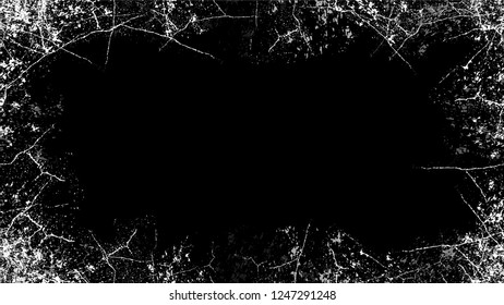 Frame with Scratch Black and White Distress Grunge Brush Texture. Pop Art Scratched Border Design. Frame with Dirty Cracked Wall Texture. Broken, Spotted Banner Design Background.