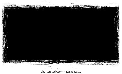 Frame with Scratch Black and White Distress Grunge Brush Texture. Rough Grungy Border Design. Frame with Dirty Cracked Wall Texture. Concrete, Chalk Pop Art Design Background.
