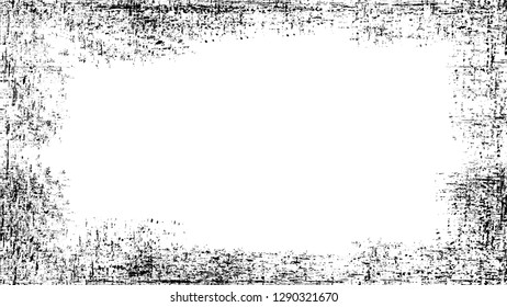 Frame with Scratch Black and White Distress Grunge Brush Texture. Distressed Grungy Border Design. Frame with Overlay Rust Metal Texture. Monochrome Pop Art Design Background.