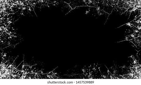 Frame with Scratch Black and White Distress Grunge Brush Texture. Distressed Grungy Border Design. Frame with Watercolor Splatter Style Texture. Concrete, Chalk Pop Art Design Background.