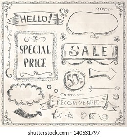 frame scribble line drawing texte cartoon layout and design elements frame scribble line drawing texte classic nails star hand isolated edge drawn sign ornate vintage art classical swirl flag printout
