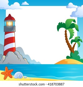 Frame with sea coast and lighthouse - eps10 vector illustration.