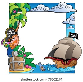 Frame with sea and pirate theme 2 - vector illustration.