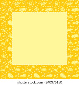 Frame with seamless pattern of funny running african animals in savannah. Children vector illustration