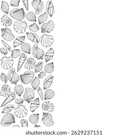 Frame with seashells with copy space for design or message.  Hand drawn