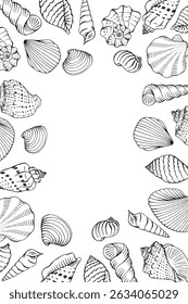 Frame with seashells. Hand drawn vector illustration.