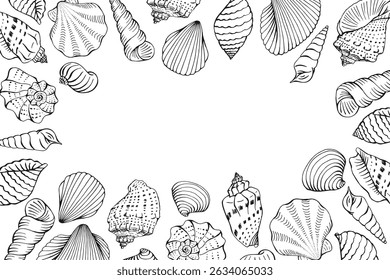 Frame with seashells. Hand drawn vector illustration.