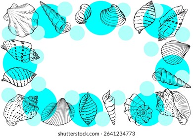Frame with seashells. Hand drawn vector illustration.