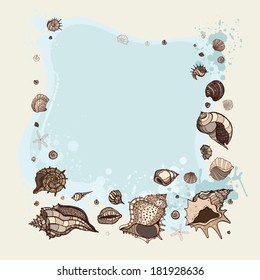 Frame of seashells. Summer background. Vector illustration.