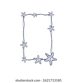 Frame with a seaside look, featuring multiple starfish strung along a decorative rope. Perfect for summer-themed design, beach cards, packaging, posters, and social media stories.