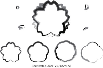 Frame set 1 in the shape of cherry blossoms and flowers drawn with a brush