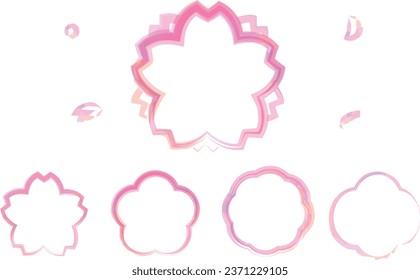 Frame set 3 in the shape of cherry blossoms and flowers drawn with a brush