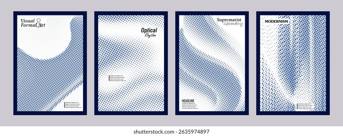 A frame set of an abstract vector illustration, dynamic particle waves in a blue halftone gradient, embodying technology, sound, music, and modern aesthetics.