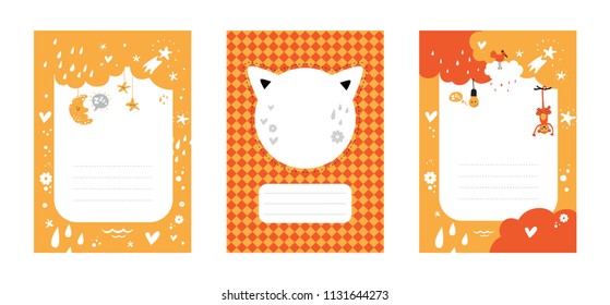 Frame set for baby's photo album, invitation, note book or postcard with cute animals in cartoon style and elements. Cute frame, border. Kids design elements. Vector illustration