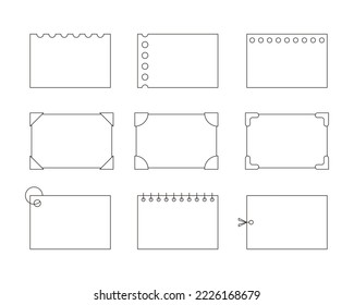 A frame set with a blank space of simple, minimal lines. Frame, notepad, tag, label shape.