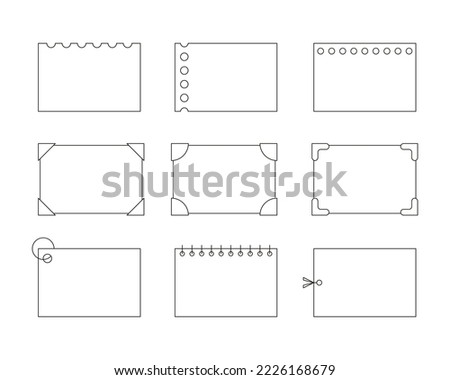 A frame set with a blank space of simple, minimal lines. Frame, notepad, tag, label shape.