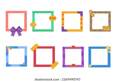 Frame set in cartoon design. The illustration shows different frames for photos or funny pictures, all of them decorated with different decorations. Vector illustration.