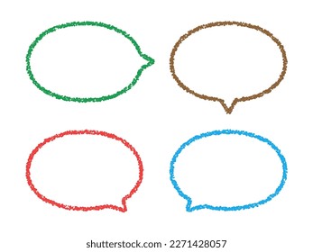 Frame set of cute speech bubbles. Crayon drawing style.