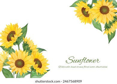 Rahmenset mit handgezeichneten Aquarell-Sonnenblumen verziert