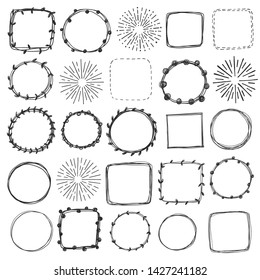 Frame set. Different graphic elements collection. Hand drawn vector illustration. 