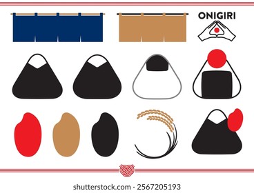 Frame set expressing onigiri (rice ball) and rice. Onigiri is a traditional Japanese food.