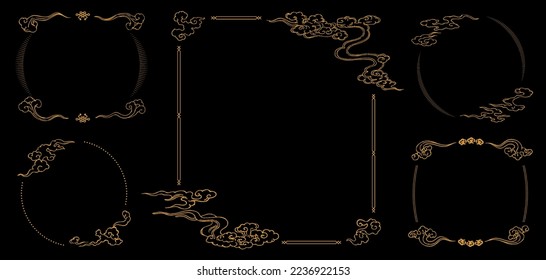 Frame set with a Japanese style gold design.It is vector data that is easy to edit.