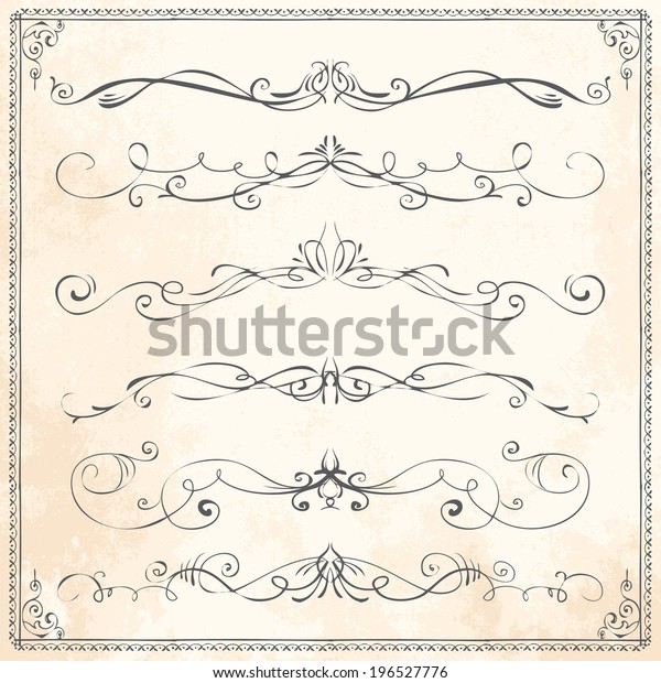 frame set of old-fashioned vector dividers hand drawn\
frame straight nails texture medieval edge drawn architectural\
ornate beauty set art twist ornamental classical swirling flag\
divider victorian il