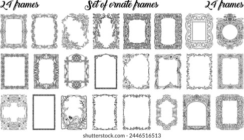 Frame Set, Ornate frame set, linework, modern, intricate patterns, ornate frames, plant frames, vertical frames