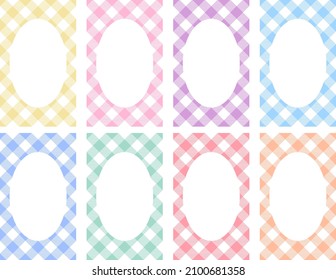 Frame set in pastel colors - red, orange, green, blue, pink, purple, yellow, blue. Vector cute colorful background with an oval center, isolated for copy-space