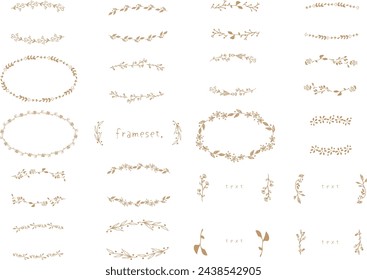A frame set of plants in calm colors. Light brown.