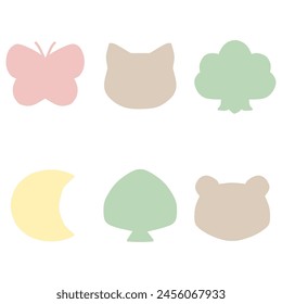 Frame set with simple cute shapes of animals and plants.