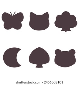 Frame set with simple cute shapes of animals and plants.
