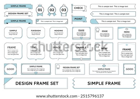Frame set simple line design decoration ornament border title heading speech bubble blue