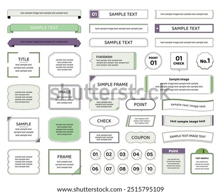 Frame set simple line ribbon design decoration decorative border title heading speech bubble