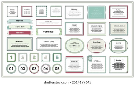 Frame set simple ribbon pop decoration decorative line variation line drawing cute square retro color