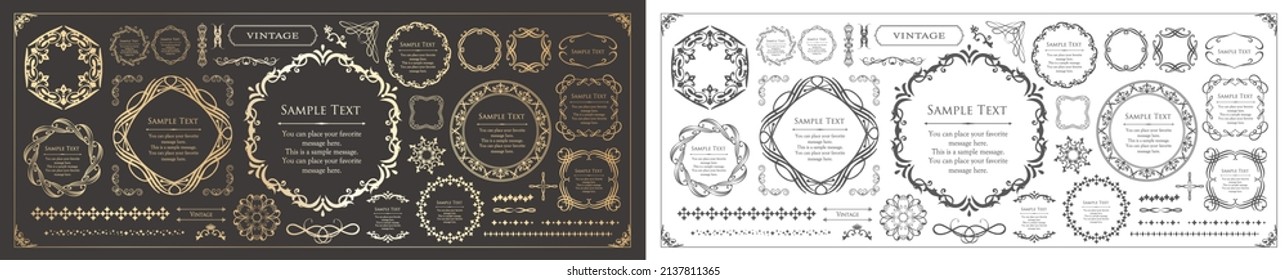 frame set with spring plant motifs. Vintage flower. Decorative design.