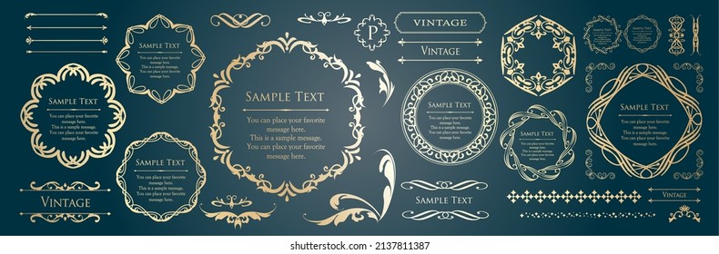 frame set with spring plant motifs. Vintage flower. Decorative design.