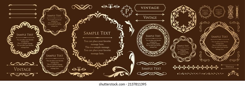 frame set with spring plant motifs. Vintage flower. Decorative design.