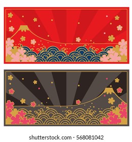 Frame set of Traditional Japanese wave pattern and FUJIYAMA, SAKURA