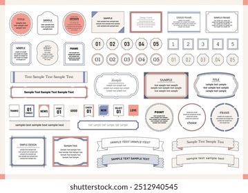 Frame set variation speech bubble ribbon simple speech bubble line drawing flag decorative border