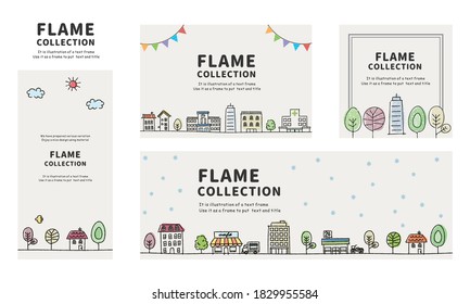 Un conjunto de cuadros de ilustraciones vectoriales del paisaje urbano.